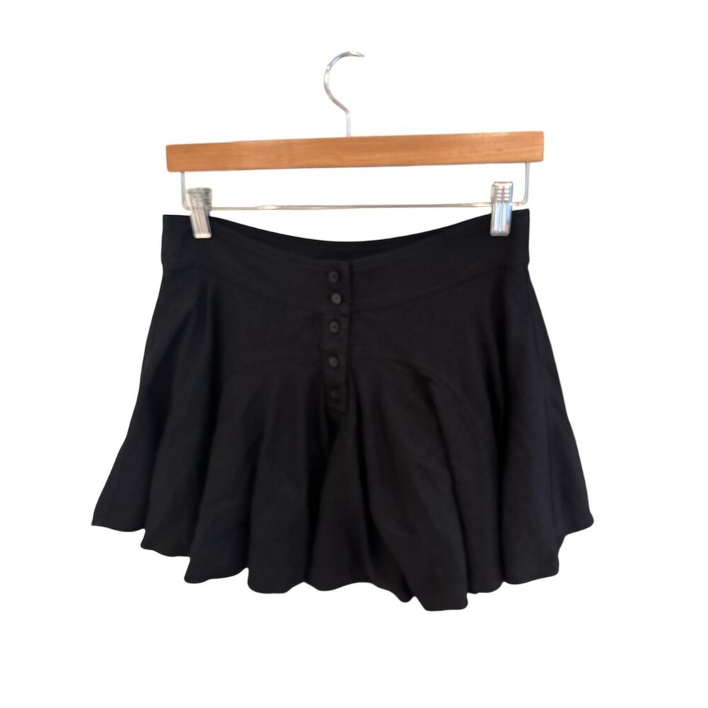 J.Crew Black Linen Flared Mini Skirt Size 6 With Button Front Closure & Lined In